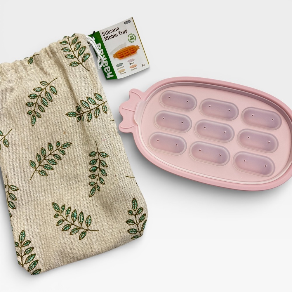 Haakaa Silicone Nibble Tray with Lid Pink 9 Compartment Freezer Tray NWT